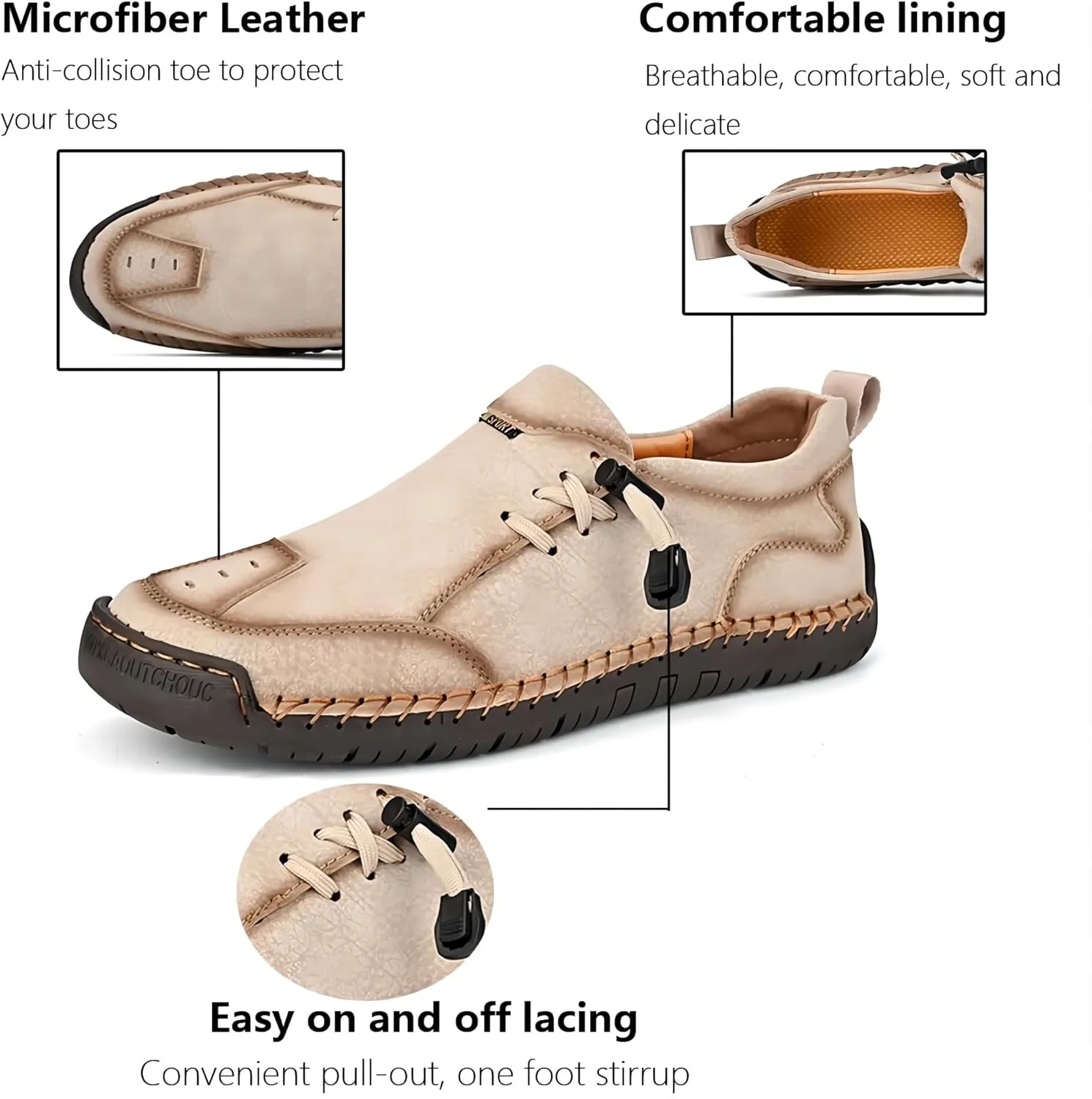 Asifn Men's Loafers Leather Handmade Stitching Casual Breathable Walking Slip-on Comfortable Outdoor Office Shoes