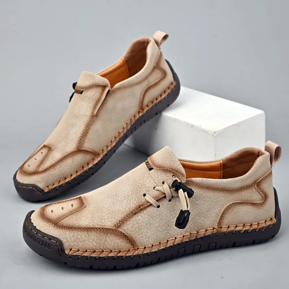 Asifn Men's Loafers Leather Handmade Stitching Casual Breathable Walking Slip-on Comfortable Outdoor Office Shoes