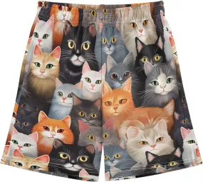 Cute Colorful Cats Casual Shorts for Boys Soft Athletic Lounge Shorts with Pockets Sports 7-15Y