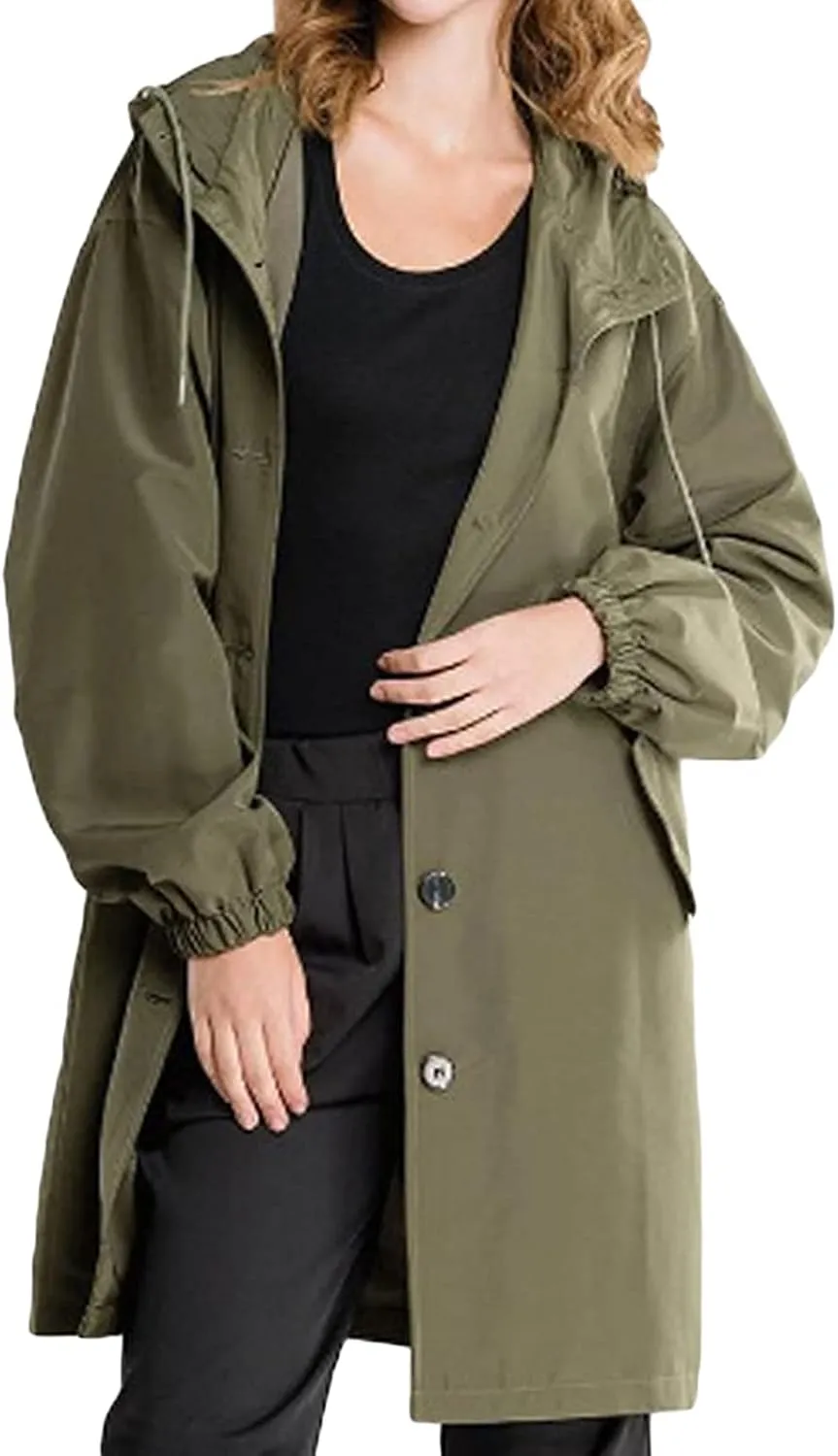 DGHM-JLMY Women's Hooded Waist-Length Windbreaker Windproof Outdoor Waterproof Mid-Length Coat Softshell Long Jacket