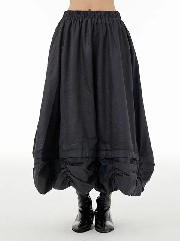 Elasticity Pleated Solid Color Split-Joint Loose Skirts