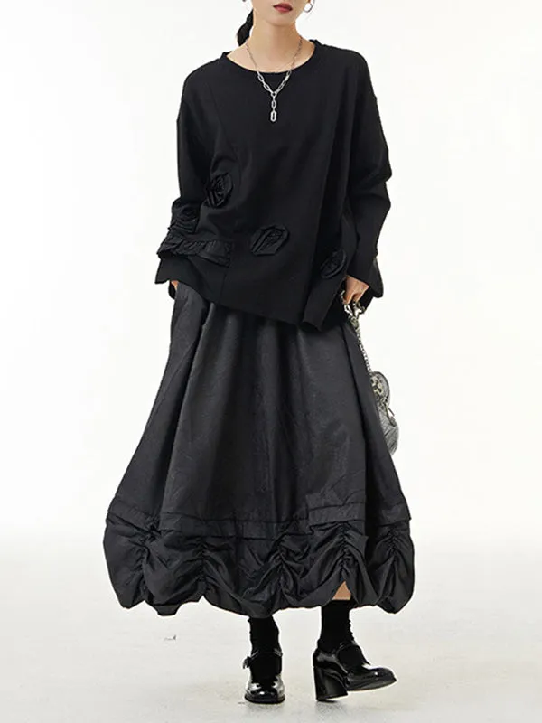 Elasticity Pleated Solid Color Split-Joint Loose Skirts