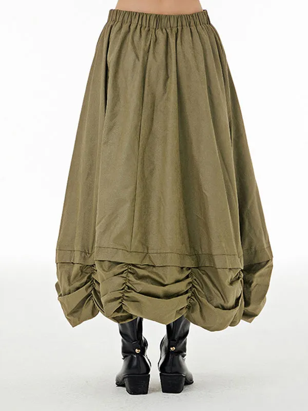 Elasticity Pleated Solid Color Split-Joint Loose Skirts