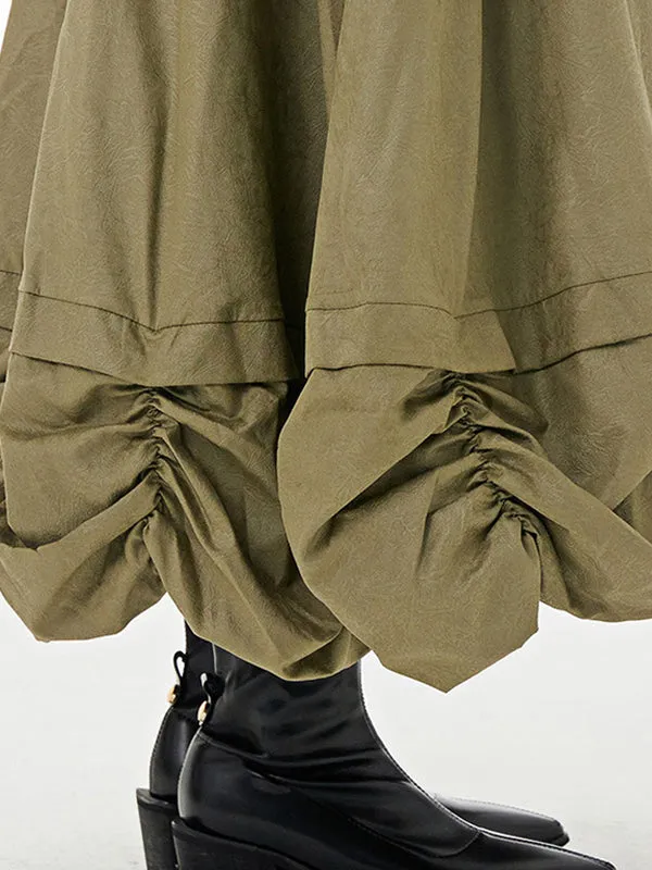 Elasticity Pleated Solid Color Split-Joint Loose Skirts