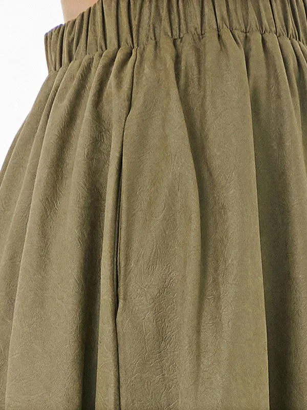 Elasticity Pleated Solid Color Split-Joint Loose Skirts