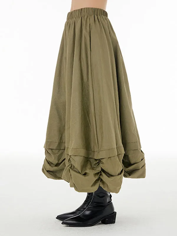 Elasticity Pleated Solid Color Split-Joint Loose Skirts