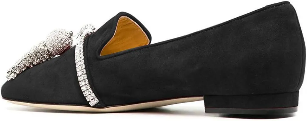 FSJ Women Trendy Round Toe Loafers Fringed Rhinestones Decor Flats Comfort Walking Ballet Shoes Size 4-15 US