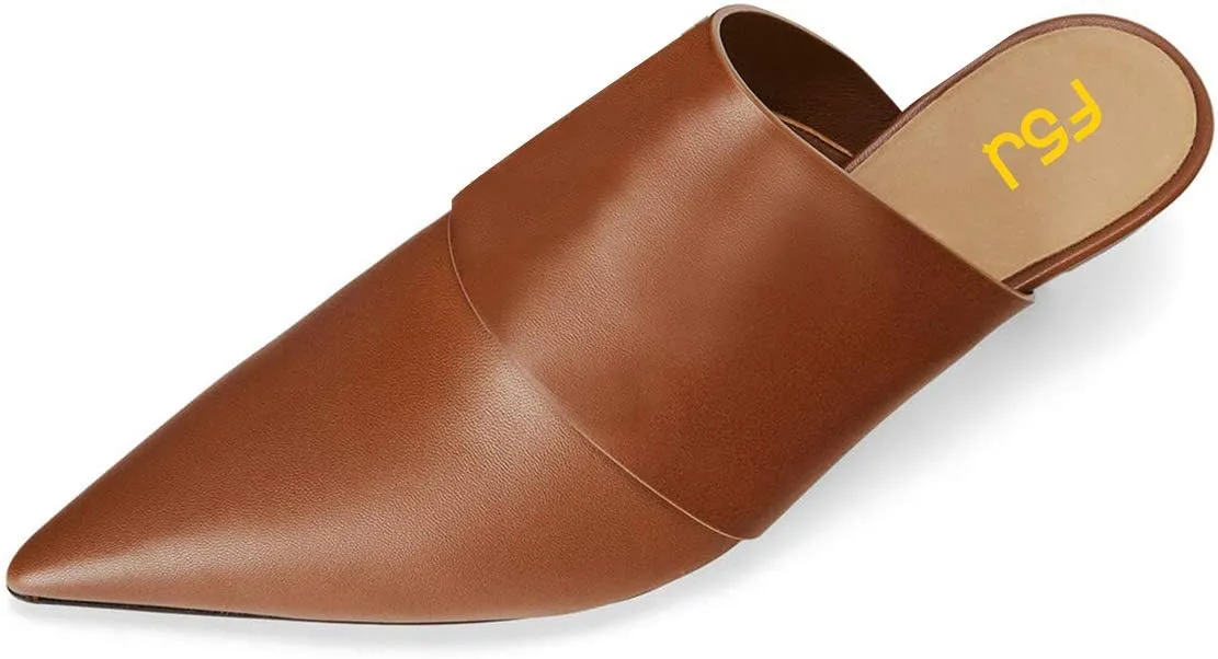 FSJ Women Vintage Slip on Pumps Mules Slide Slipper Pointed Closed Toe Kitten Low Heel Sandals Ladies Girls Evening Party Classic Dress Shoes Size 4-15 US