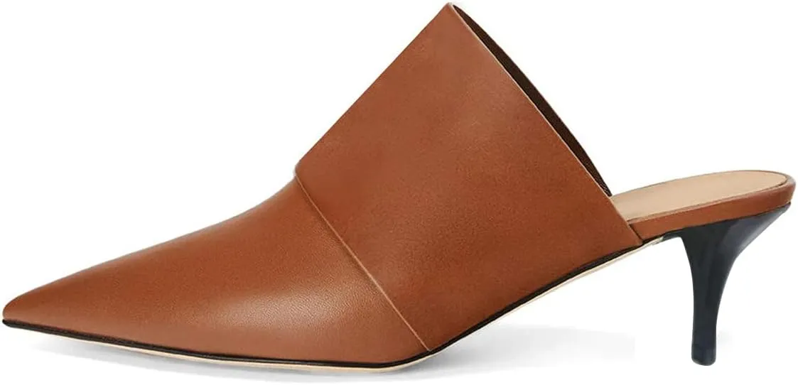 FSJ Women Vintage Slip on Pumps Mules Slide Slipper Pointed Closed Toe Kitten Low Heel Sandals Ladies Girls Evening Party Classic Dress Shoes Size 4-15 US