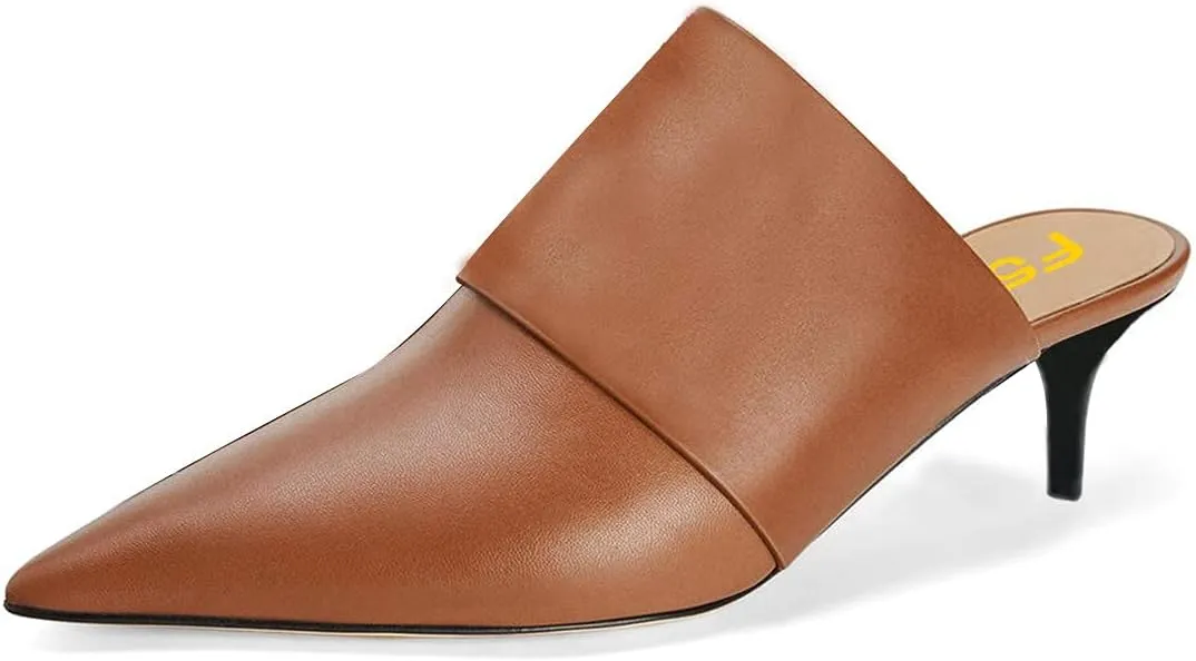 FSJ Women Vintage Slip on Pumps Mules Slide Slipper Pointed Closed Toe Kitten Low Heel Sandals Ladies Girls Evening Party Classic Dress Shoes Size 4-15 US