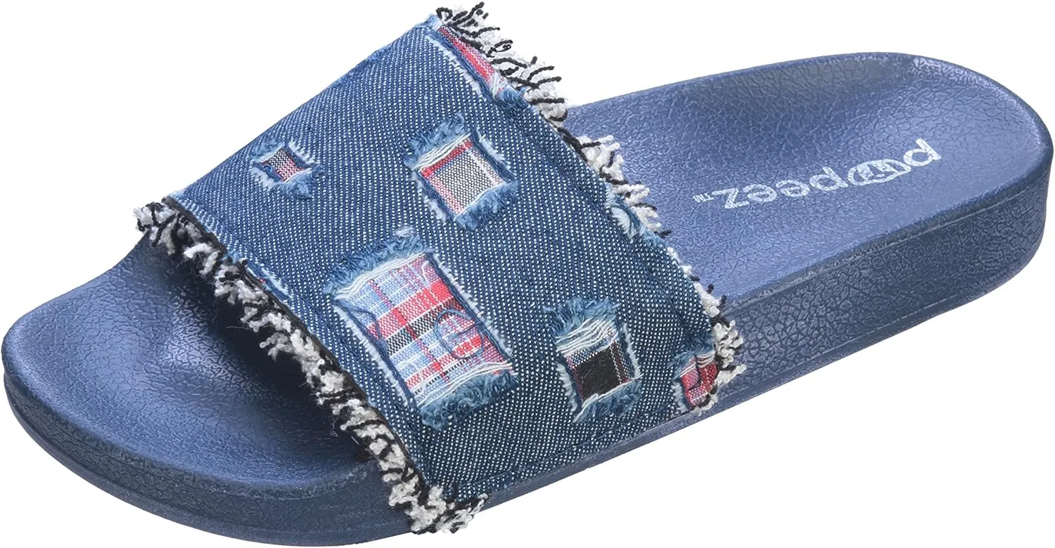 Girl's Sandals Open Toe Slide Denim Slipper Danim/Plaid