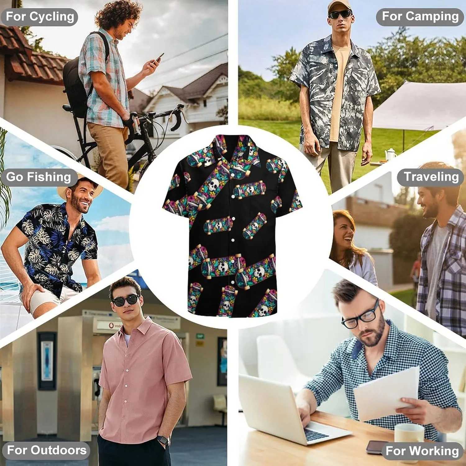 Graffiti Skateboard Mens Long Sleeve Button Up Shirts Hawaiian Printed Beach Shirt Casual Tops