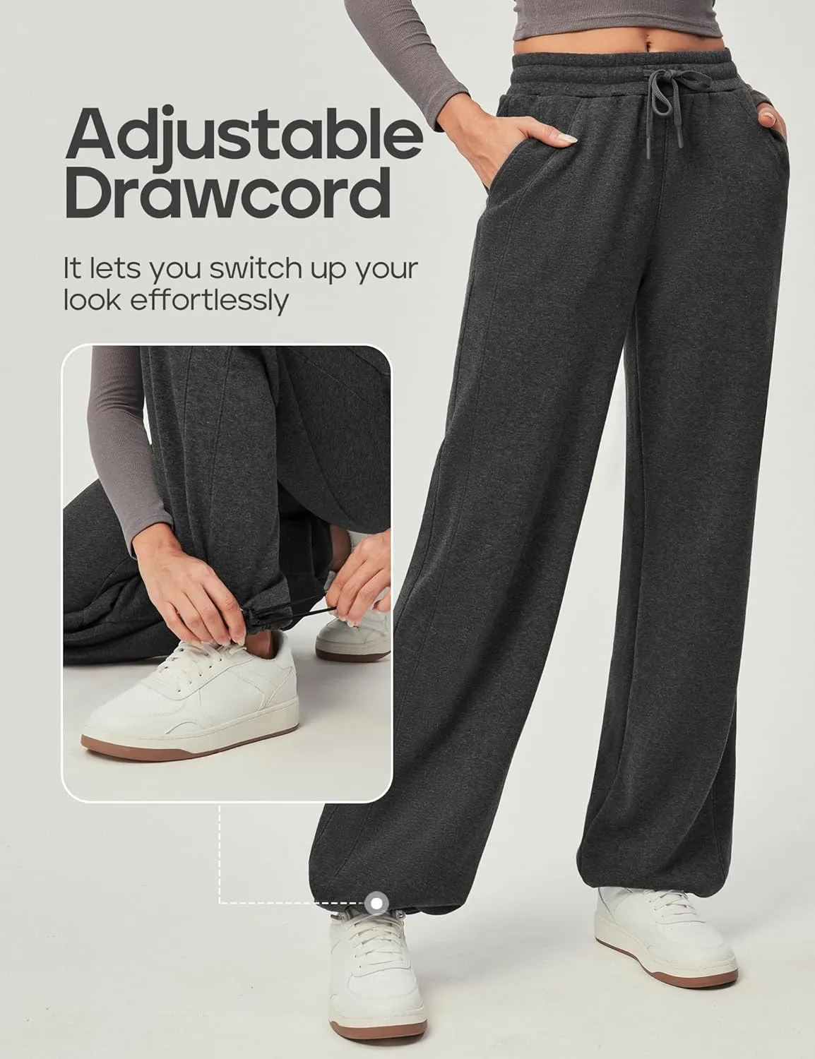 Heathyoga Fleece Lined Wide Leg Sweatpants Women Baggy High Waisted Flare Sweat Pants for Women Joggers with Pockets