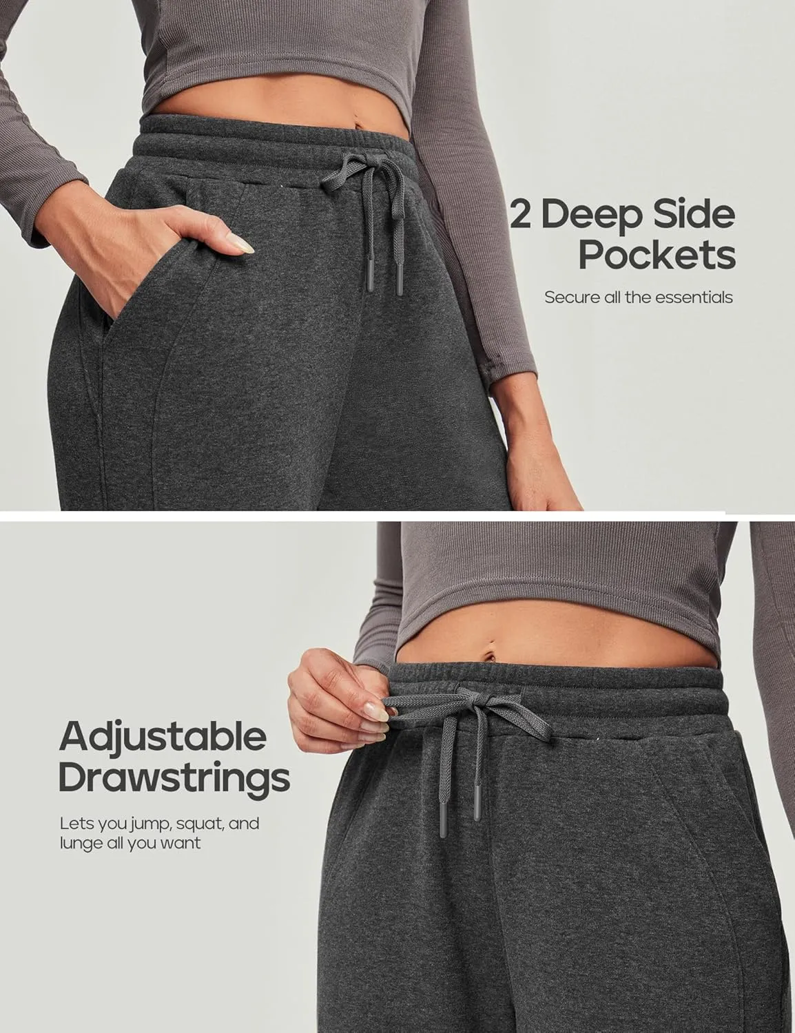 Heathyoga Fleece Lined Wide Leg Sweatpants Women Baggy High Waisted Flare Sweat Pants for Women Joggers with Pockets
