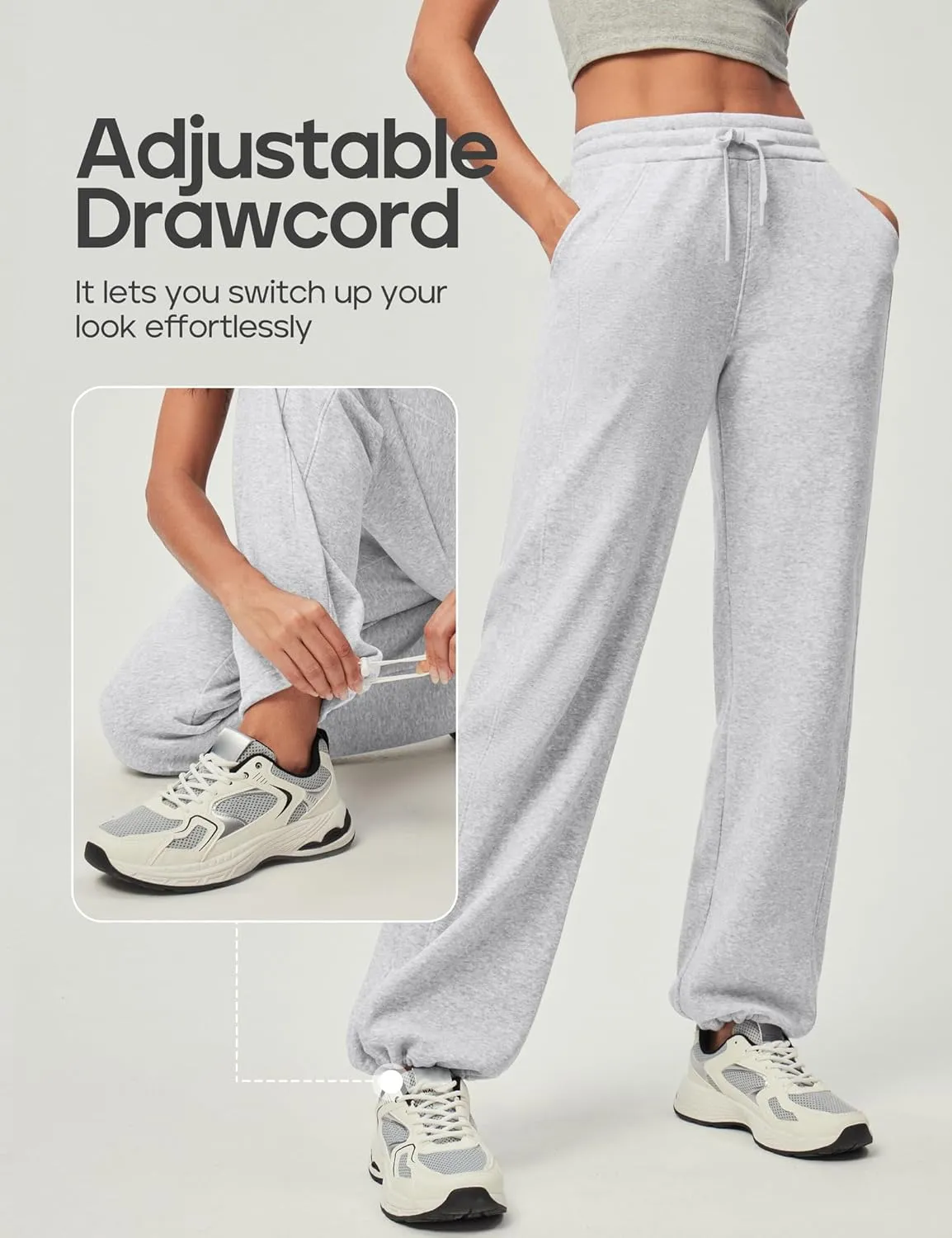 Heathyoga Fleece Lined Wide Leg Sweatpants Women Baggy High Waisted Flare Sweat Pants for Women Joggers with Pockets