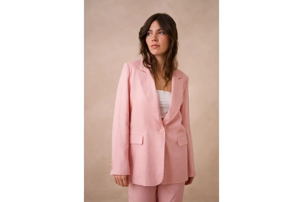 High Quality Linen Straight Cut Plain Blazer Jacket Pink
