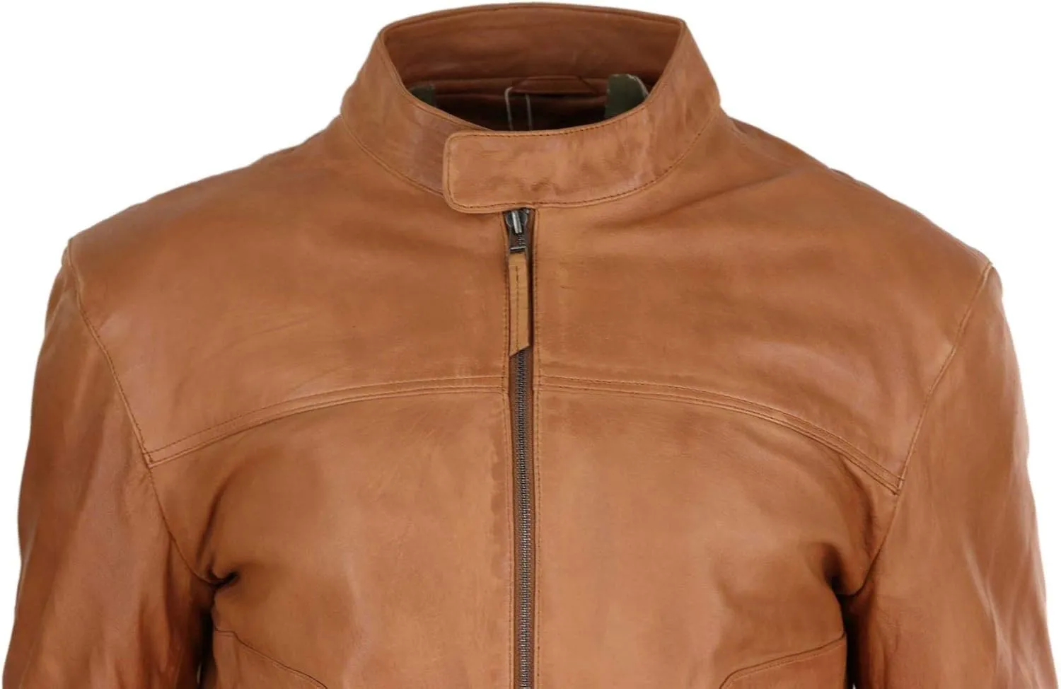 Mens Classic Casual Genuine Leather Biker Style Jacket Collarless Retro