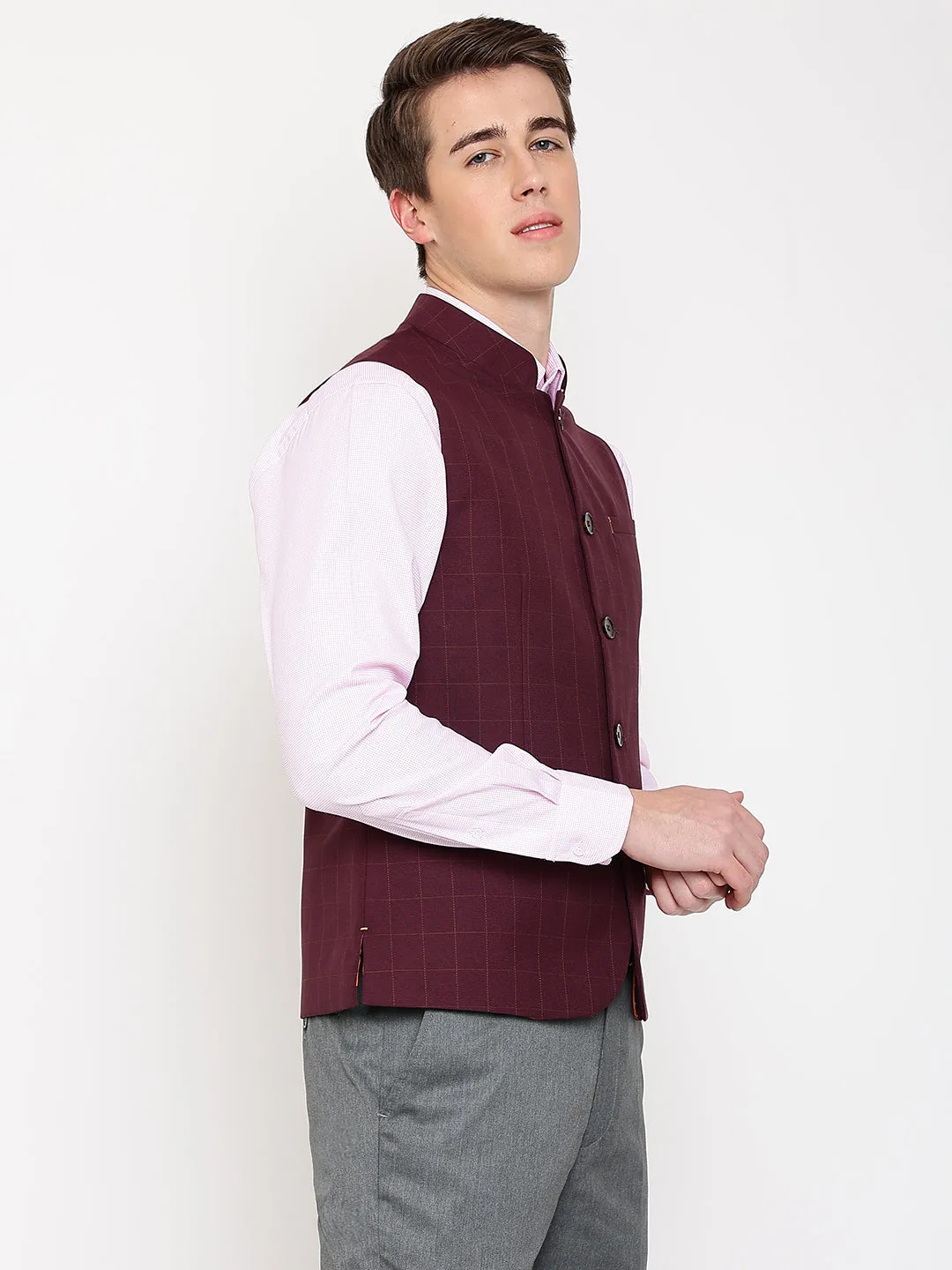 Mens Wine Waist Coat