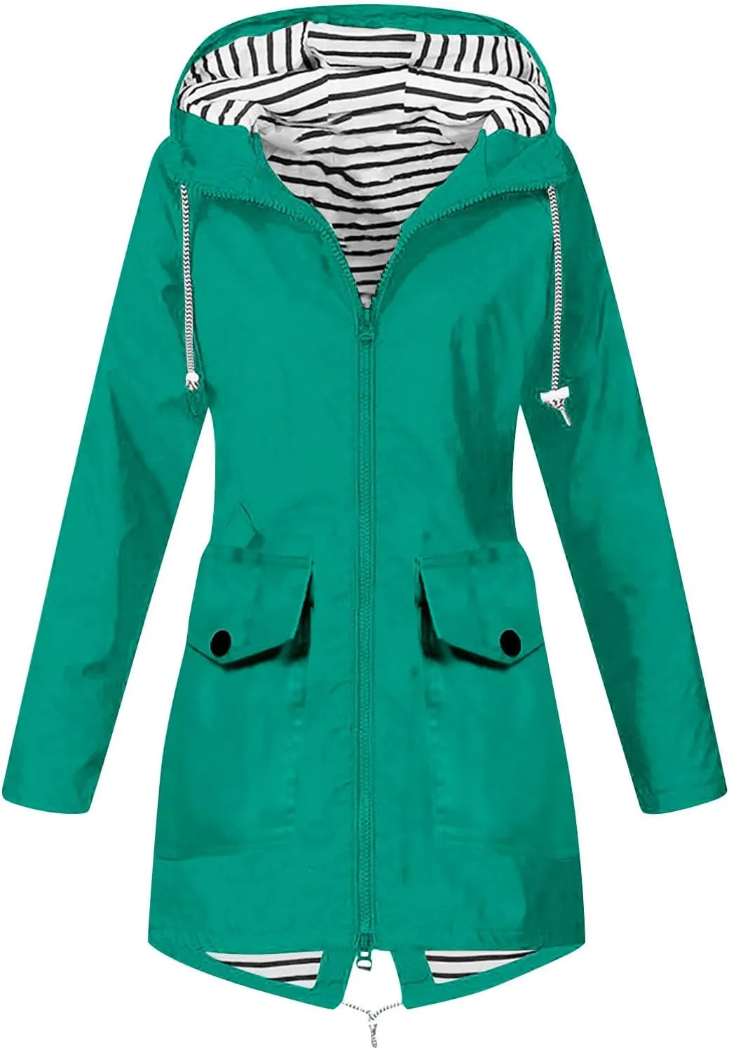 NaRHbrg Women's Waterproof Raincoat Zipper Mid Length Raincoat Rainwear Outdoor Rain Jacket Hooded Active Windbreaker