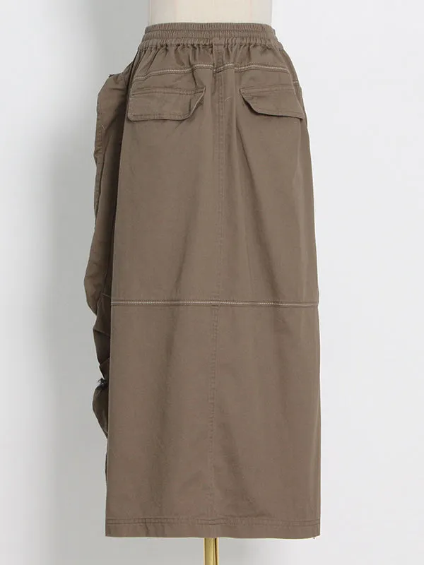 Original Creation High Waisted Loose Split-Joint With Big Pockets Zipper Skirts Bottoms