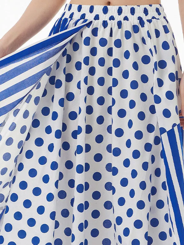 Polka-Dot Split-Joint Striped High Waisted Loose Skirts Bottoms