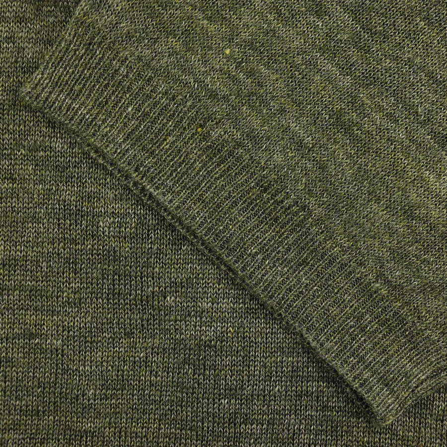 Pure Linen Short Sleeve Polo Shirt - Olive Mottled
