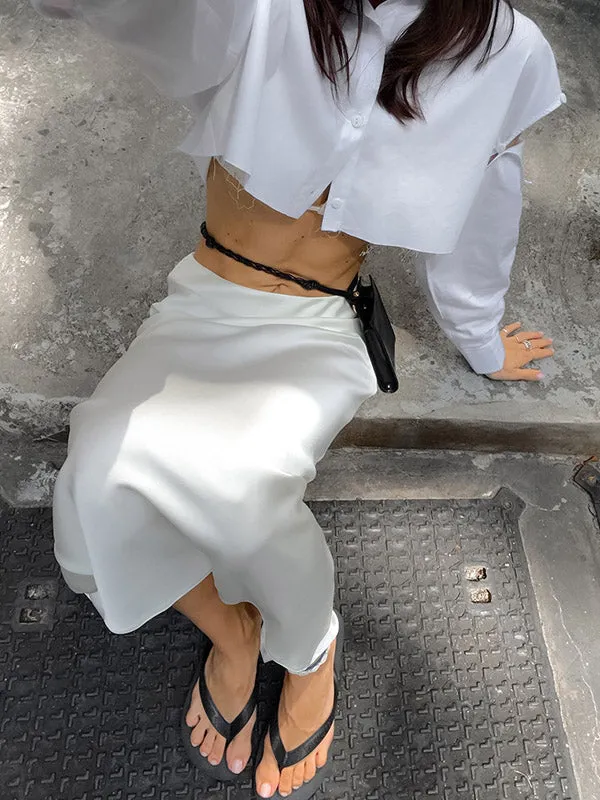 Solid Color Split-Back A-Line Skirts Bottoms