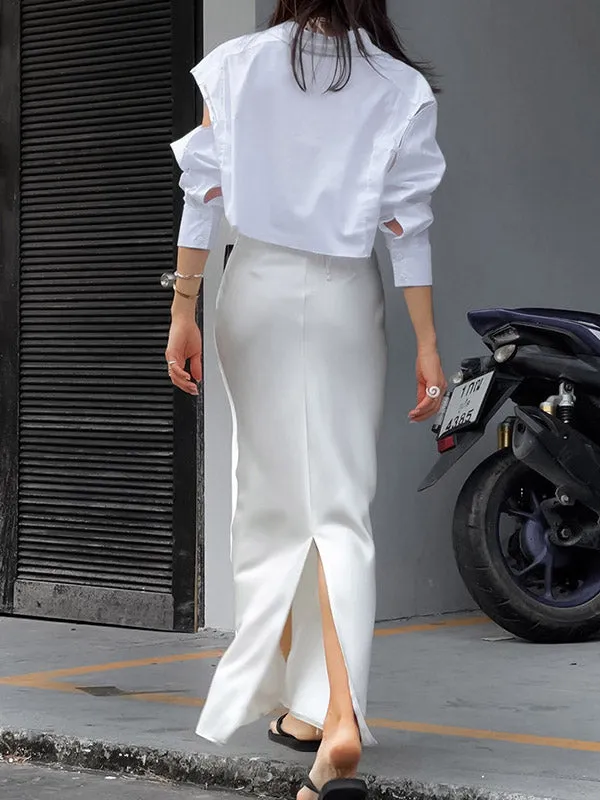 Solid Color Split-Back A-Line Skirts Bottoms
