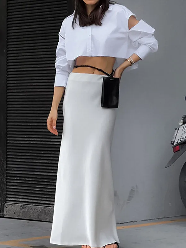 Solid Color Split-Back A-Line Skirts Bottoms