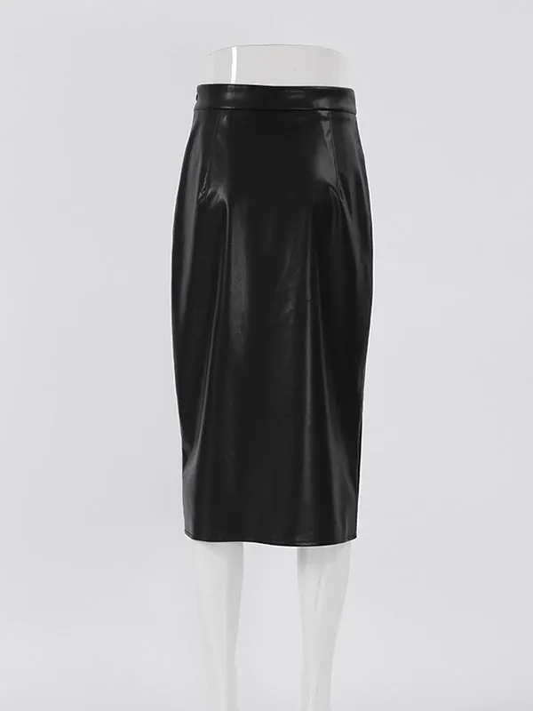 Solid Color Split-Front Zipper High Waisted Skirts Bottoms