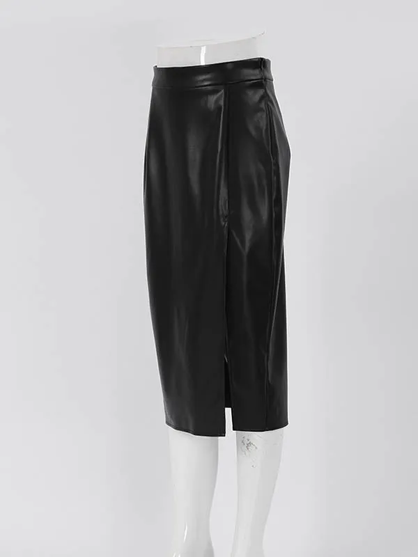 Solid Color Split-Front Zipper High Waisted Skirts Bottoms