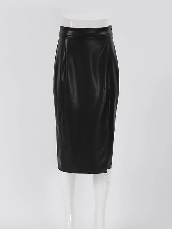 Solid Color Split-Front Zipper High Waisted Skirts Bottoms