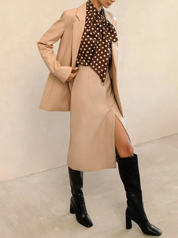 Solid Color Split-Front Zipper High Waisted Skirts Bottoms
