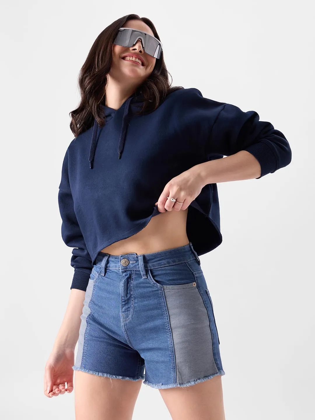 The Souled Store Women Blue Colourblock Denim Shorts