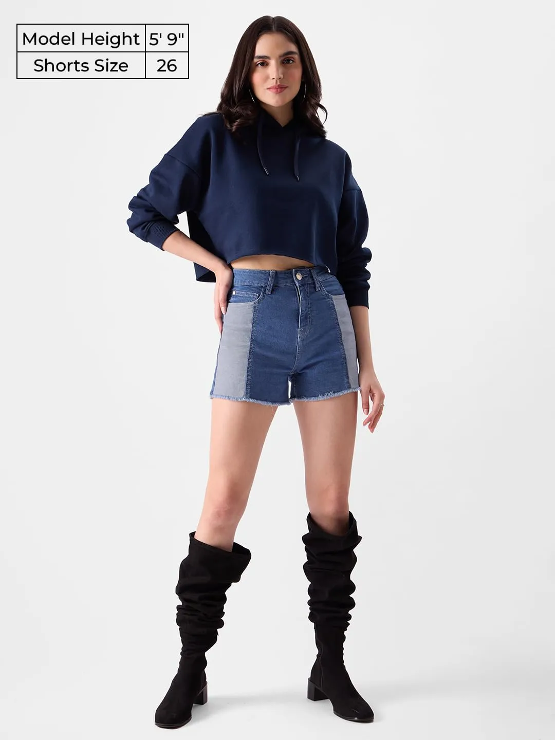 The Souled Store Women Blue Colourblock Denim Shorts