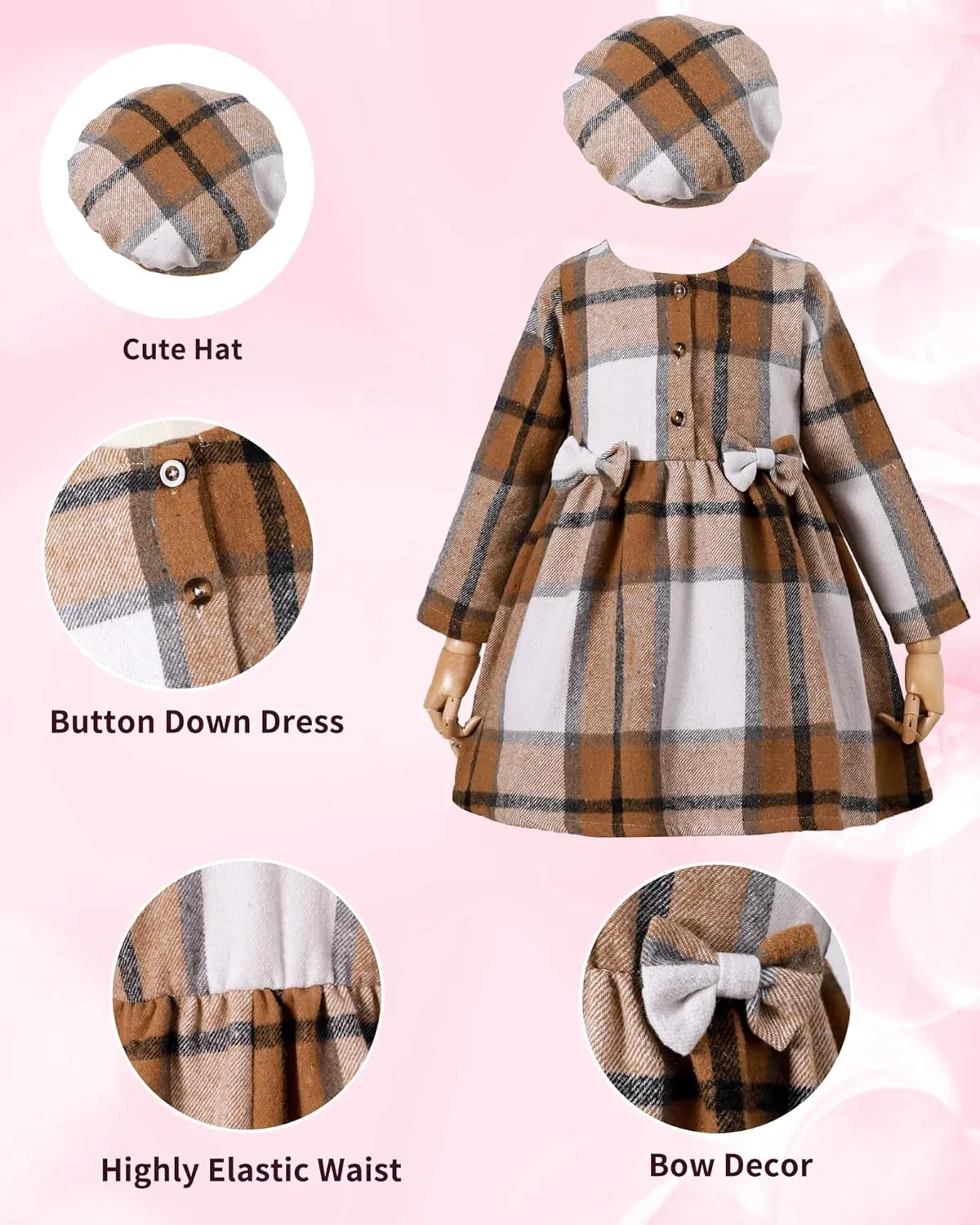 Toddler Girls Winter Long Sleeve Dresses Kids Fall Cute Clothes Little Girl Outfits for Size 4-7 Years