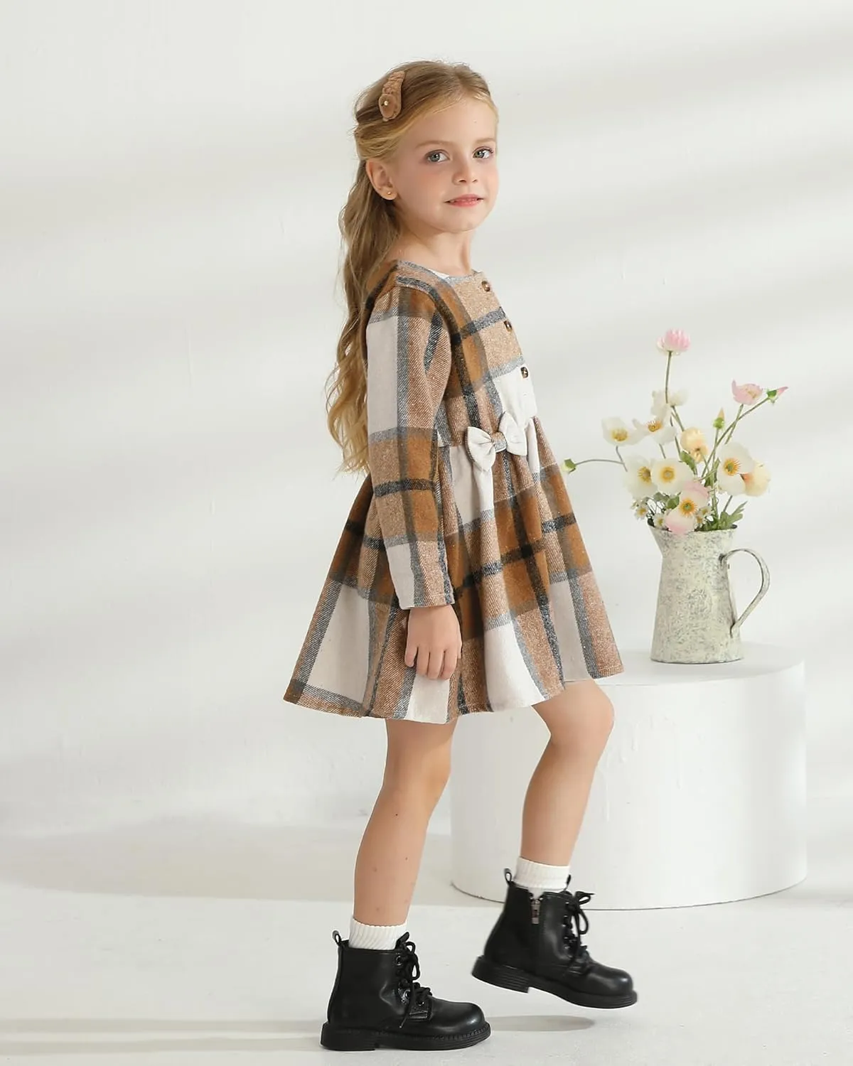 Toddler Girls Winter Long Sleeve Dresses Kids Fall Cute Clothes Little Girl Outfits for Size 4-7 Years