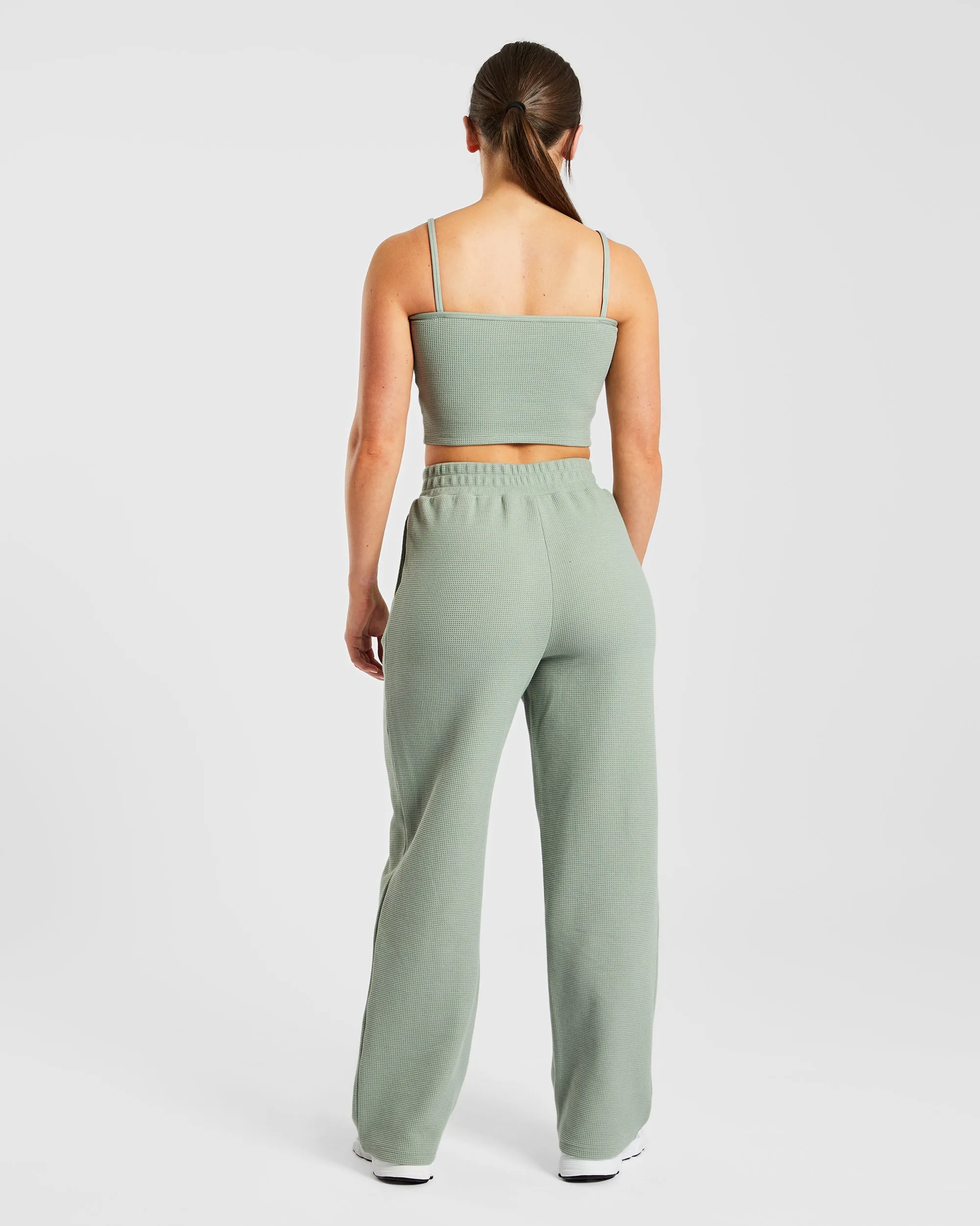 Waffle Crop Vest - Sage Green