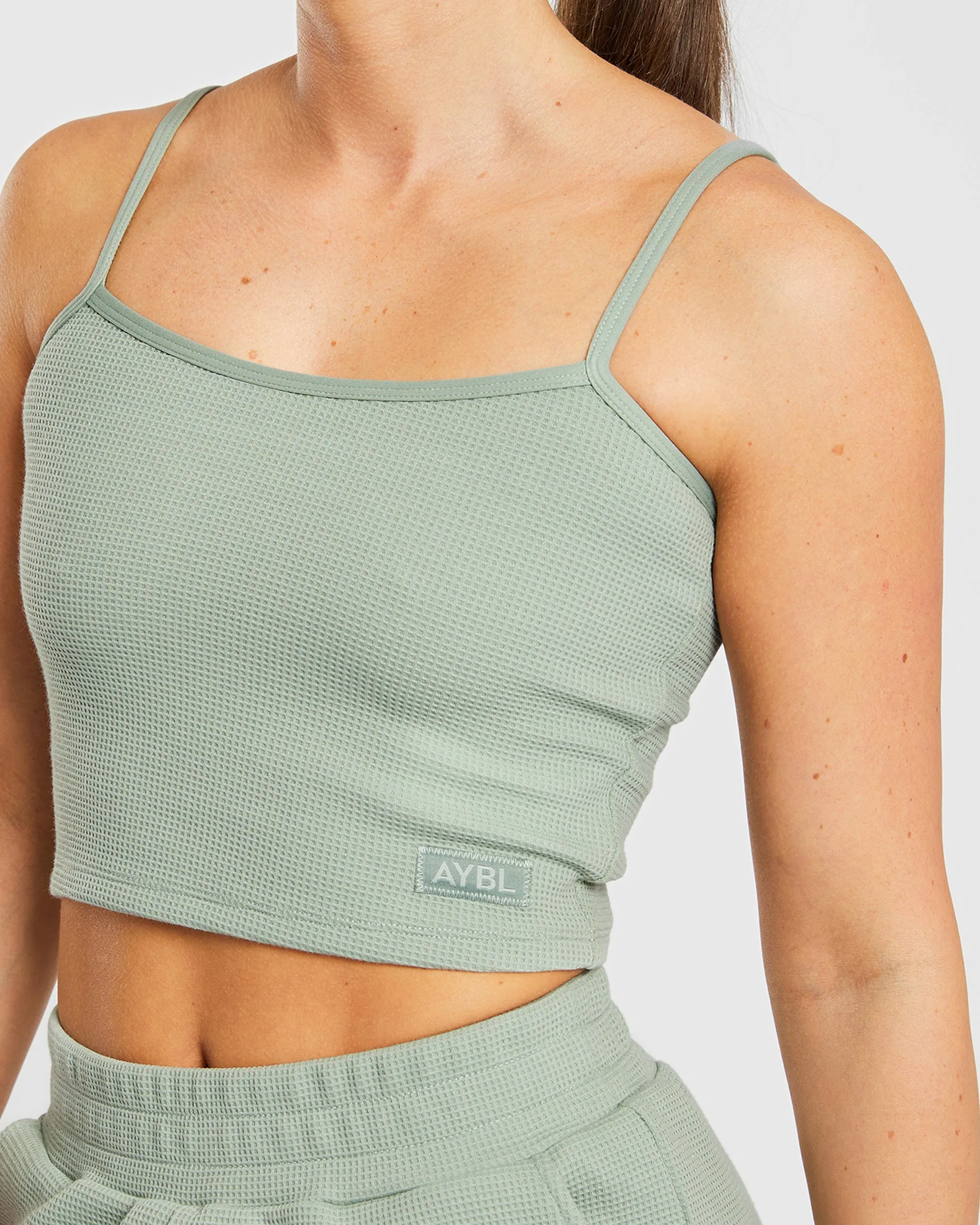 Waffle Crop Vest - Sage Green