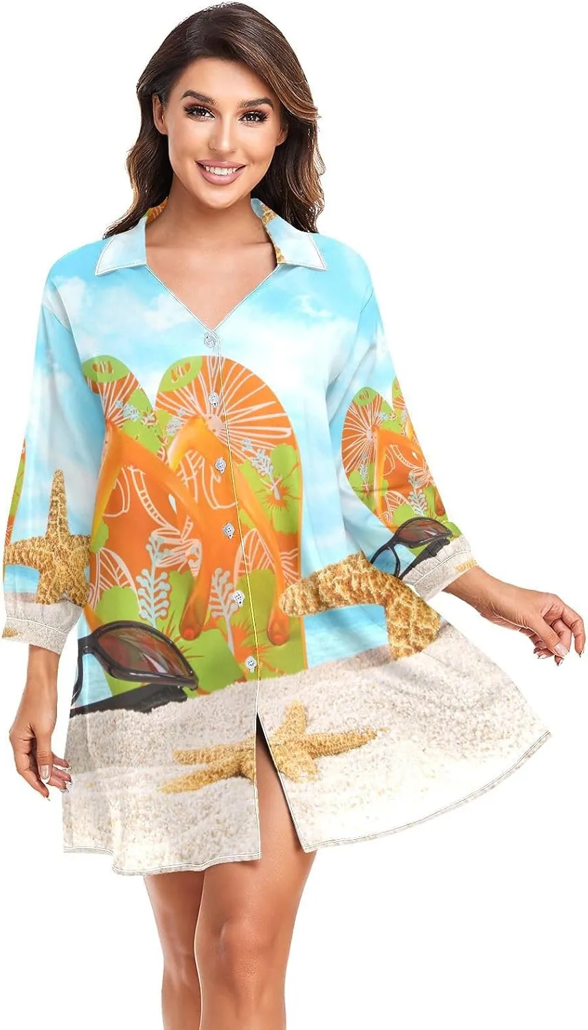 Women Button Down Beach Shirt Dress Midi Bathing Suit Cover Up Beachwear S-XXL