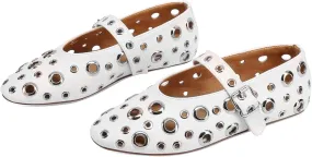 Women's Black Perforated Flat Shoes with Chunky Metallic Ring Embellishments Fashion Casual Loafers Comfortable Walking Slip-On