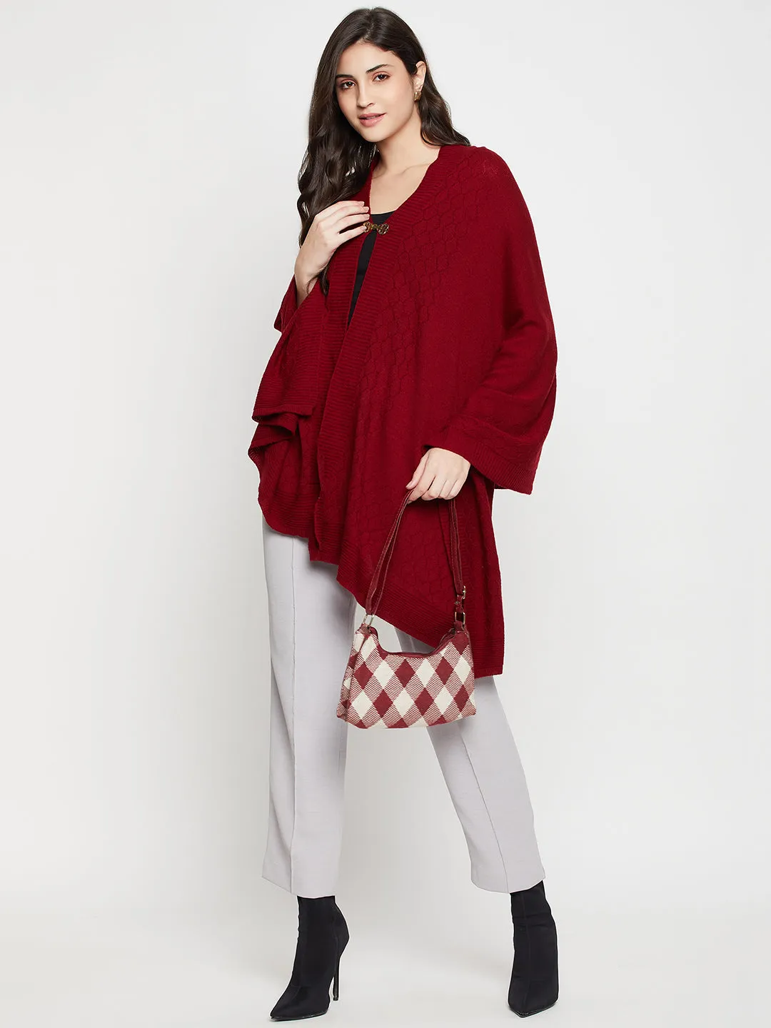 Women's Casual  Maroon Self Geometric Jacquard pattern  Stole
