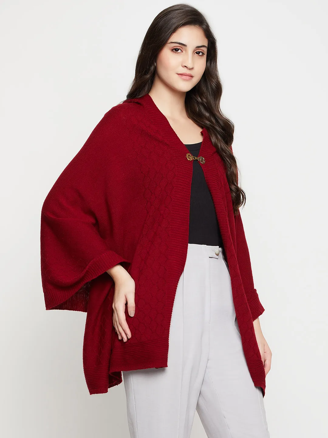 Women's Casual  Maroon Self Geometric Jacquard pattern  Stole