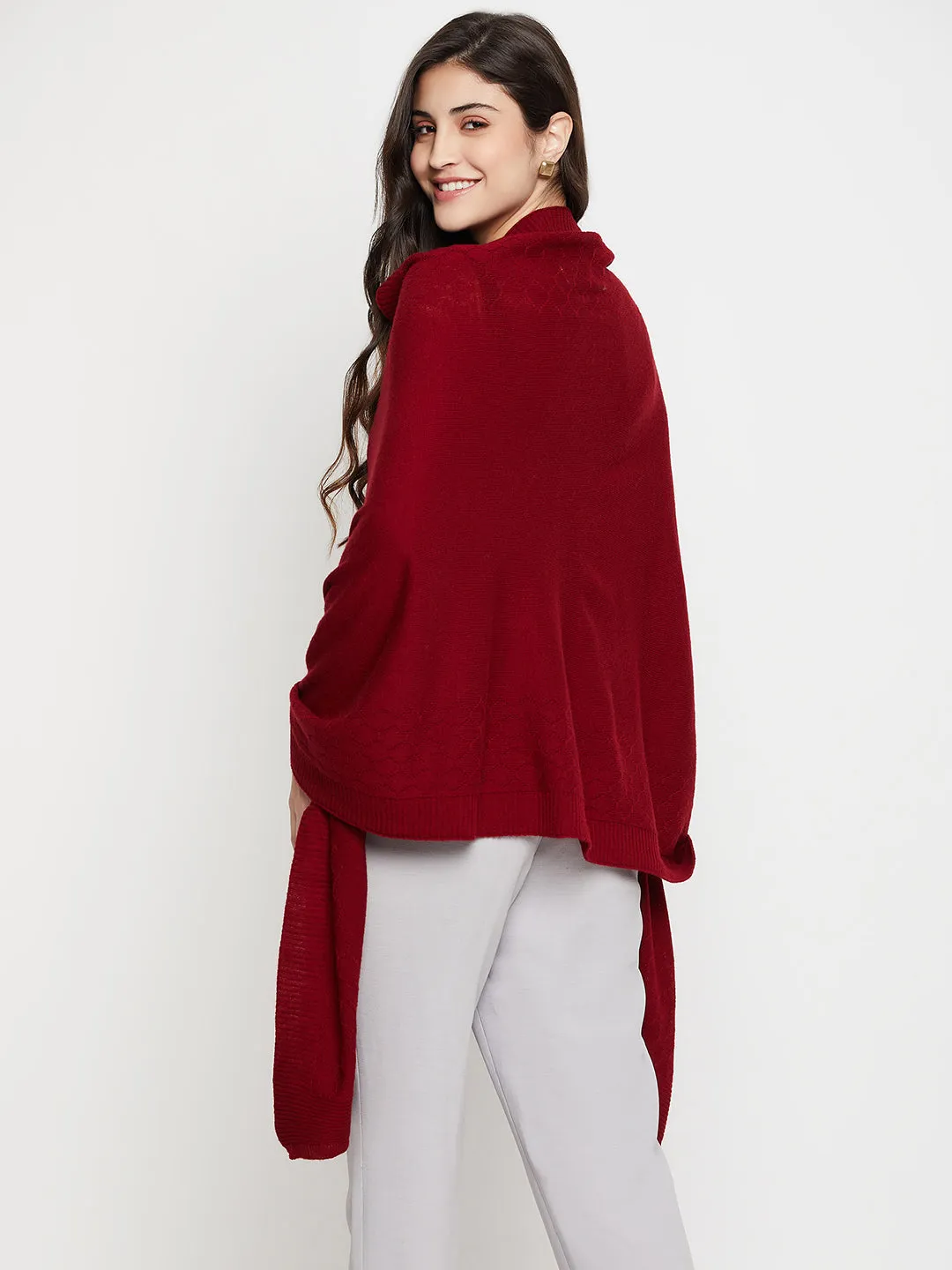 Women's Casual  Maroon Self Geometric Jacquard pattern  Stole