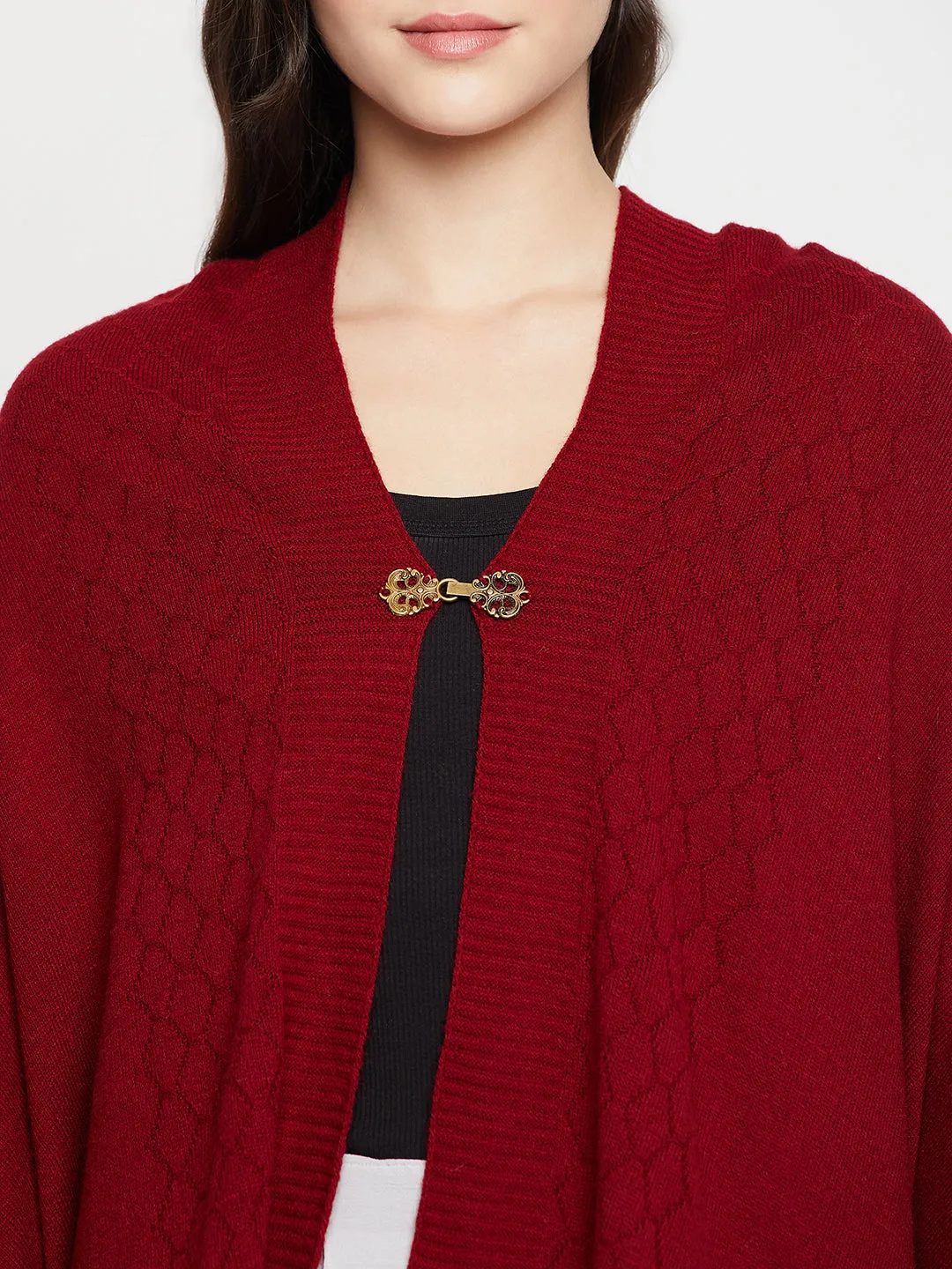 Women's Casual  Maroon Self Geometric Jacquard pattern  Stole