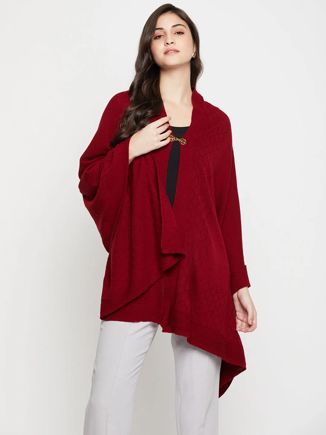 Women's Casual  Maroon Self Geometric Jacquard pattern  Stole