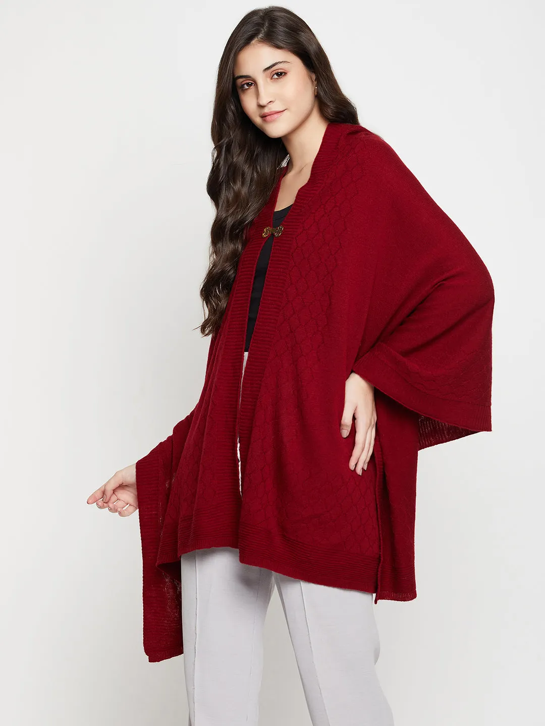 Women's Casual  Maroon Self Geometric Jacquard pattern  Stole