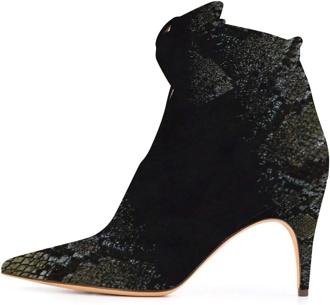 XYD Women Classical Pointed Toe Ankle Booties Dress Low Kitten Heels Graceful Bow Pull-on Boots Party Festival Shoes