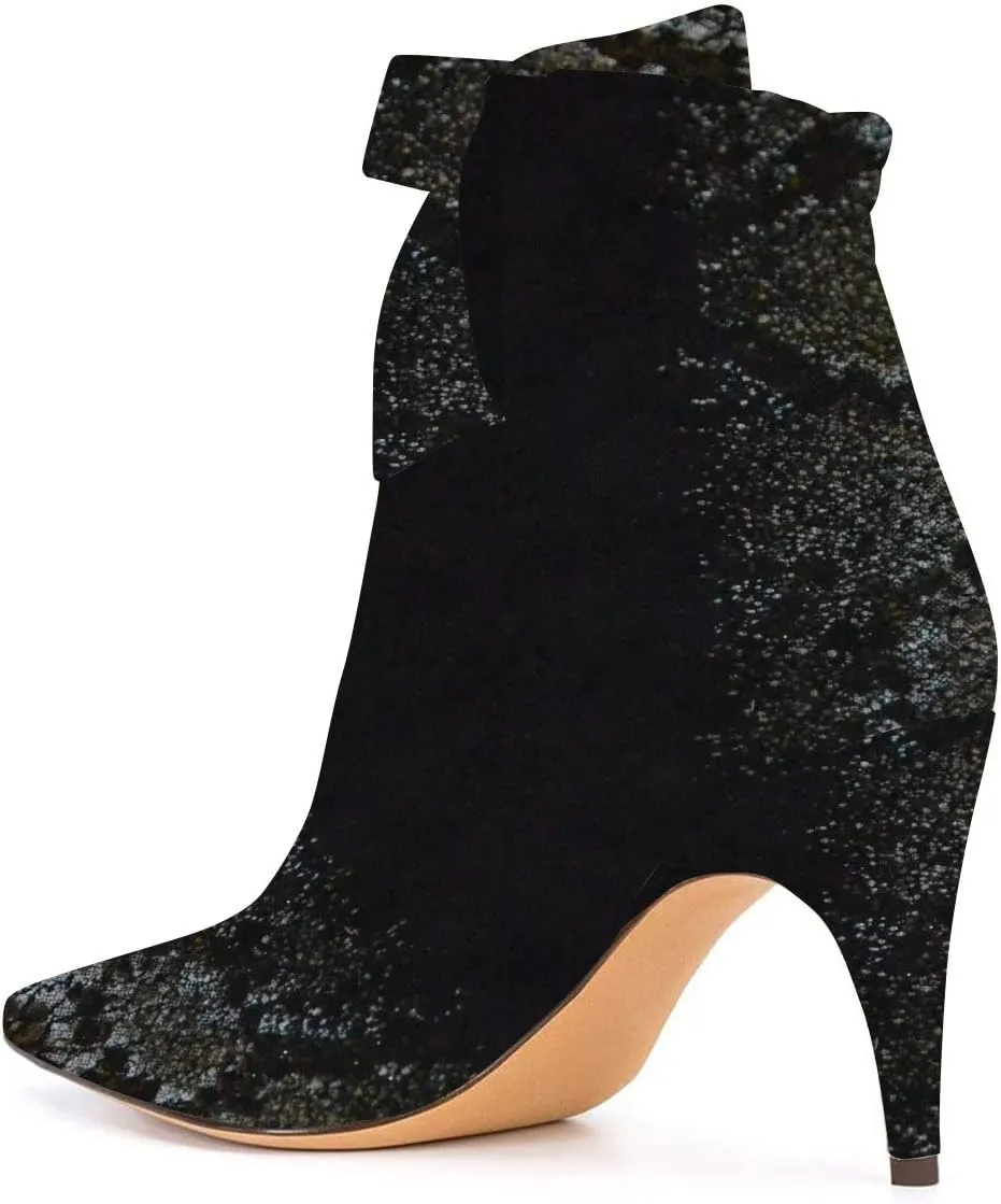 XYD Women Classical Pointed Toe Ankle Booties Dress Low Kitten Heels Graceful Bow Pull-on Boots Party Festival Shoes