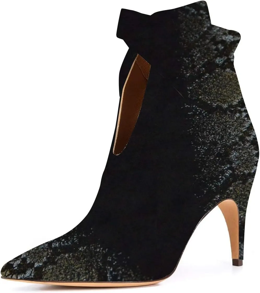 XYD Women Classical Pointed Toe Ankle Booties Dress Low Kitten Heels Graceful Bow Pull-on Boots Party Festival Shoes